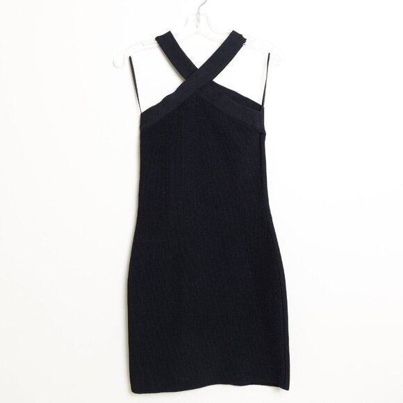 Aritzia Babaton Sculpt Knit Criss Cross Dress Black Bodycon Ribbed Mini - Picture 4 of 10